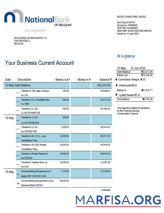 Realistic National Bank of Belgium enterprise statement Word and PDF template